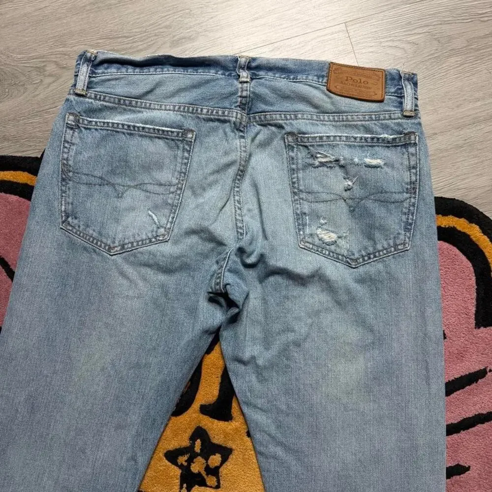 Polo Ralph Lauren Varick Slim Straight Distressed Denim Jeans 33x32 Blue